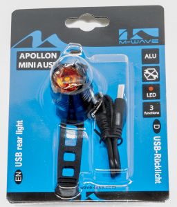 Hátsó lámpa, villogó Apollon mini USB, 1 LED M-Wave